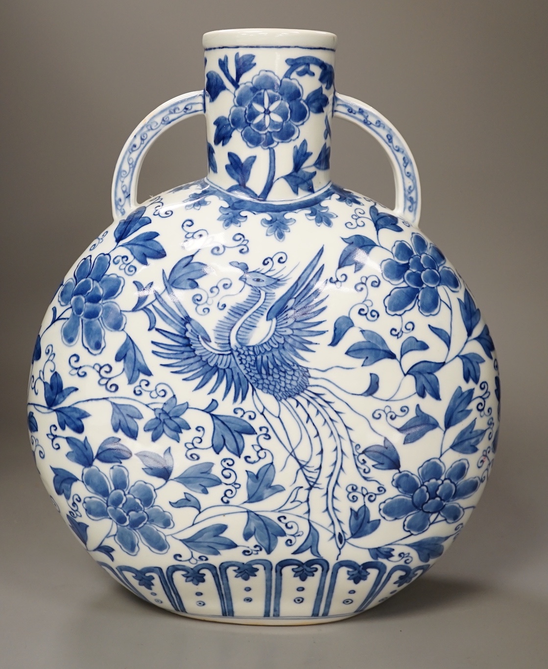 A large Chinese blue and white moonflask, 33cm